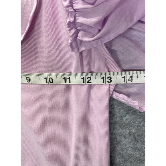1. State Women's Pink Flutter Sleeve Ribbed Top Blouse Small Ruched Shoulders - Picture 5 of 8